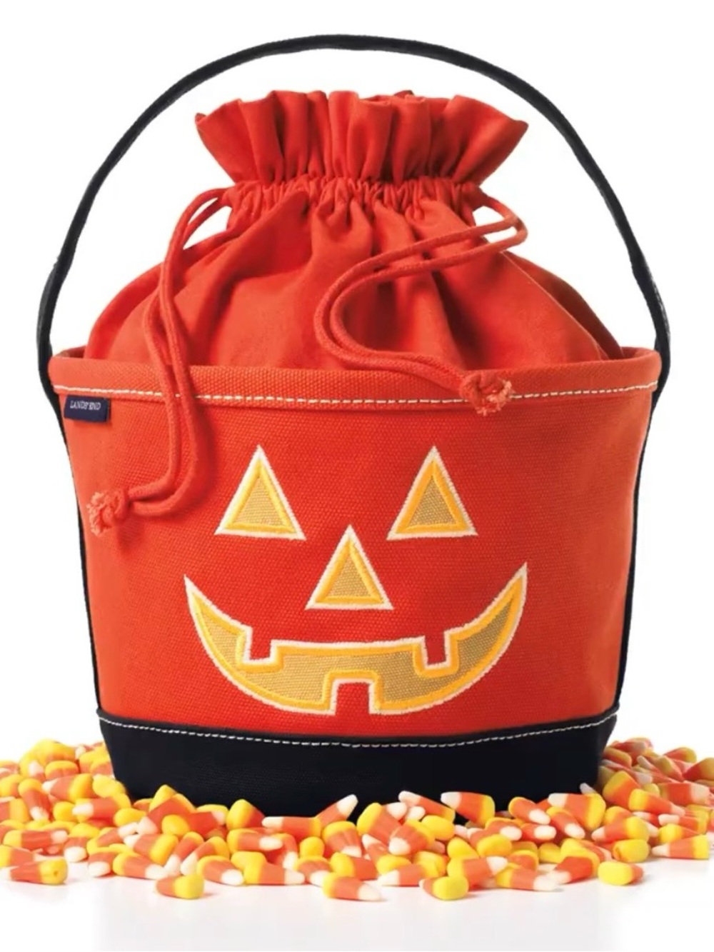 Lands’ End Halloween Canvas Jack-O'-Lantern Candy Bucket Tote - Orange